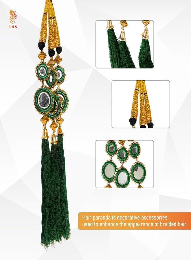AHS Hair Accessory Braid Tassles Hair Extension Choti Women's Patiala Shahi Paranda Parandi Traditional (Parandi Green Mirror) - Image 3